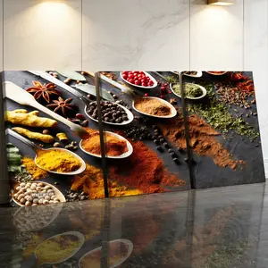 3 Counts Wooden Framed Canvas Painting, Assorted Colorful Spices And Herbs Images, Exquisite Poster, Perfect Gift, Decor For Living Room, Bedthroom, Modern Art, Fashion Family Poster, Wall Art Decoration