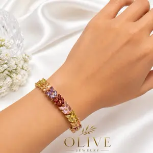 Olive Jewelry Olympia Brass Bracelet - Non-Tarnish, Cubic Zirconia Crystal-Embellished Female Casual Trendy Fashionable Bracelet Accessory for Everyday Wear