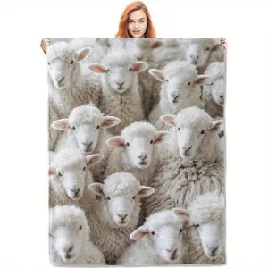 Quick Arrival Sheep Print Flannel Blanket, Ultra Soft And Comfortable, Lightweight & Durable For Sofa, Bed, Travel, And Camping |   Ideal Gift Choice, Machine Washable
