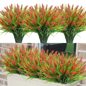 Artificial Fake Lavender Flowers Outdoor Plants for Decoration, 12 Bundles Faux Plastic Tall Monkey Grass Greenery UV Resistant Realistic Lavender for Home Planter Window Porch Garden