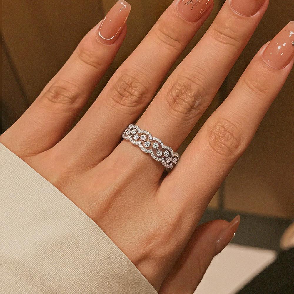 Stackable Rings Set Sterling Silver 925 Full Pavé Lace Eternity Band Micro Diamond Ring Dainty Everyday Stacking Jewelry Hypoallergenic Light Luxury Valentines Mothers Day Anniversary Christmas Gift For Her