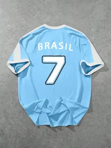 Vintage #Blokecore Brazil Soccer Lightweight Jersey T-Shirt for Men & Women | Retro Brasil 7 Graphic Contrast Ringer Tee | Aesthetic Summer Streetwear Top for Festivals & Sports Outfits