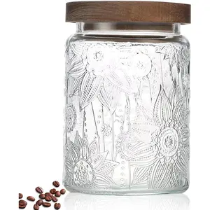 24 OZ Airtight Glass Storage Jar with Bamboo Lid Vintage Food Canisters Set for Kitchen Counter & Pantry Ideal for Sugar Flour Coffee Tea Candy Oats Cereal