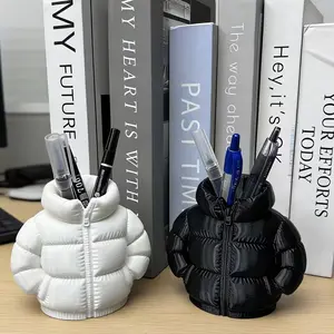 Cute Down Jacket Pen Holder Creative 3D Printed Novelty Cup Mat, Classroom Student Desk Stationery, Home Office Bookshelf Decor