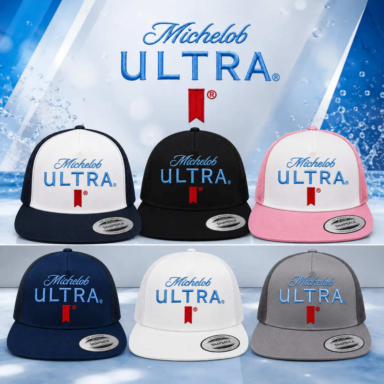 Michelob Ultra Hat Adjustable Snapback with Blue Embroidery & Blue Rope Detail for Unisex Streetwear