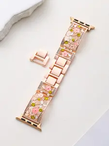 Luxury Hollow Flower Design Zinc Alloy Material Watch Band, Smart Watch Straps, Wearable Accessory, Fits Apple Watch Series Se/ultra/1-9, Wide Compatibility, Elegant Floral Engraved Metal Strap with Crystal Decorations