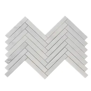 17" X 10" X 10 mm Oriental White Marble Mosaic Honed 1" X 6" Herringbone