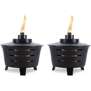 Mini Fire Pit Tabletop Torch 2-Pack, Outdoor Decorative Torch for Patio, Backyard, and Garden, Metal Tabletop Flame Torch, Includes Long Lasting Wick and Snuffer