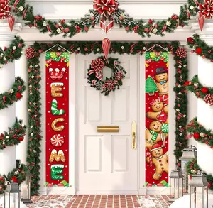 Ivenf Christmas Decorations Outdoor Yard: Cute Gingerbread Man Front Porch Sign Set, Hanging Red Brown Welcome Door Banner Xmas Decorations for Home, Wall Front Door Yard Garage Indoor Outdoor Décor