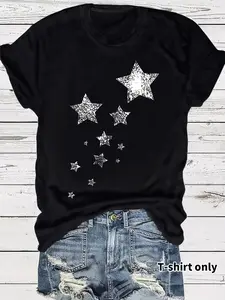 Spring Summer Star Print T-Shirt, Fashion Comfortable Casual Tee, Trendy Graphic Women's Top, Breathable Daily Wear, Versatile Leisure Style