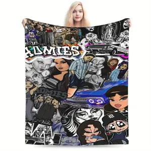 Glamorous Homies-Inspired Flannel Throw Blanket - Ultra-Soft, Cozy, and Stylish Digital Print with Anime-Inspired Illustrations - Perfect for Living Room, Bedroom, Office, Sofa Decor, All-Season Travel, Nap, Holiday & Birthday Gift  Skin-friendly