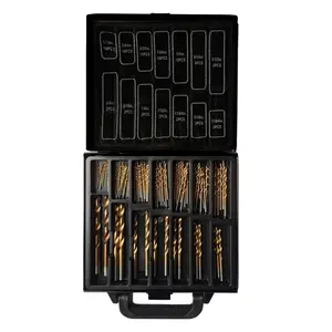 99 Pieces Titanium Twist Drill Bit Set, 135° Tip High Speed Steel, Size from 1/16" up to 3/8", Ideal Drilling in Wood/Cast Iron/Aluminum Alloy/Plastic/Fiberglass, with Hard Storage with Metal Box