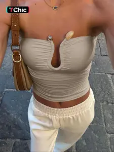 Women's Solid Color Cut Out Crop Tube  Top, Casual Sleeveless Cropped Top for Summer, Fashion Women's Top for Daily Wear