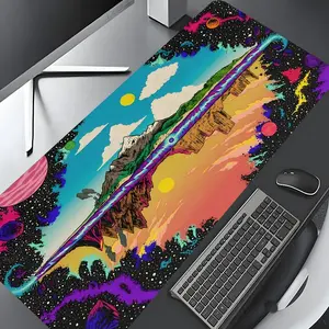 Psychedelic Space Galaxy Trippy Landscape Large Gaming Mouse Pad,Aesthetic Desktop Drotection Pad,Washable Rubber Non-Slip Lock Edge Multi-Size Mouse Pad For Home Office,Gift for Family Friends,Desktop Accessory