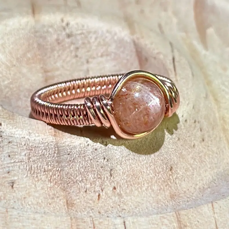 Copper and Sunstone Wire Wrapped Ring