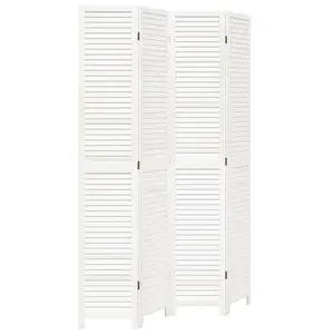 vidaXL Room Divider 4 Panels, Privacy Screen, Room Separator for Bedroom Office, Foldable Room Partition, White Solid Wood Paulownia 358836