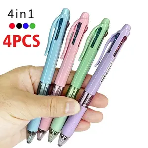 4Pcs 4 in 1 Multicolor Ballpoint Pens Creative Colorful Retractable Multifunction Pen Writing School Office Kawaii Supplies