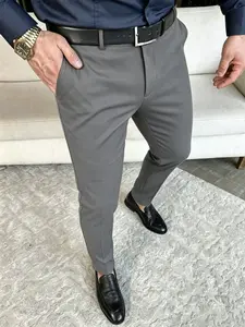 Men’s business casual dress pants, slightly stretchy slim fit that flatters the figure, half elastic waistband design, summervibes