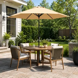 9FT Patio Umbrella + Suitable Umbrella Base with 4 Casters for Garden, Deck, Backyard