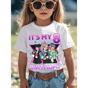 8 Years Old Birthday K Pop Kids 8th Birthday Girls K-Pop Series Boys And Girls Kids Short Sleeve T-Shirt, Casual Children's Wear, Suitable for Birthday Gifts, Daily Wear Special Holiday Clothing