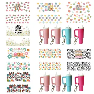 8-In-1 DIY Mama Design Craft Kit, 4 Keychains Mini Cups + 4 UV DTF Stickers, Floral Pattern, Perfect for Mother's Day, Birthday, Party Gifts, Crafts Kit, Crafting Kit