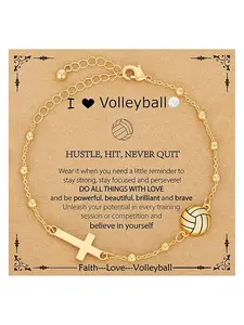 Softball/Volleyball/Soccer/Basketball Football Bracelet for Girls Women, 14K Gold Plated Cross Link Chain Sport Accessories Birthday Christmas Christian Jewelry Gifts for Teens Team Coach Players