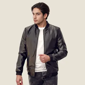 Amoret Men's Black Bomber Leather Jacket