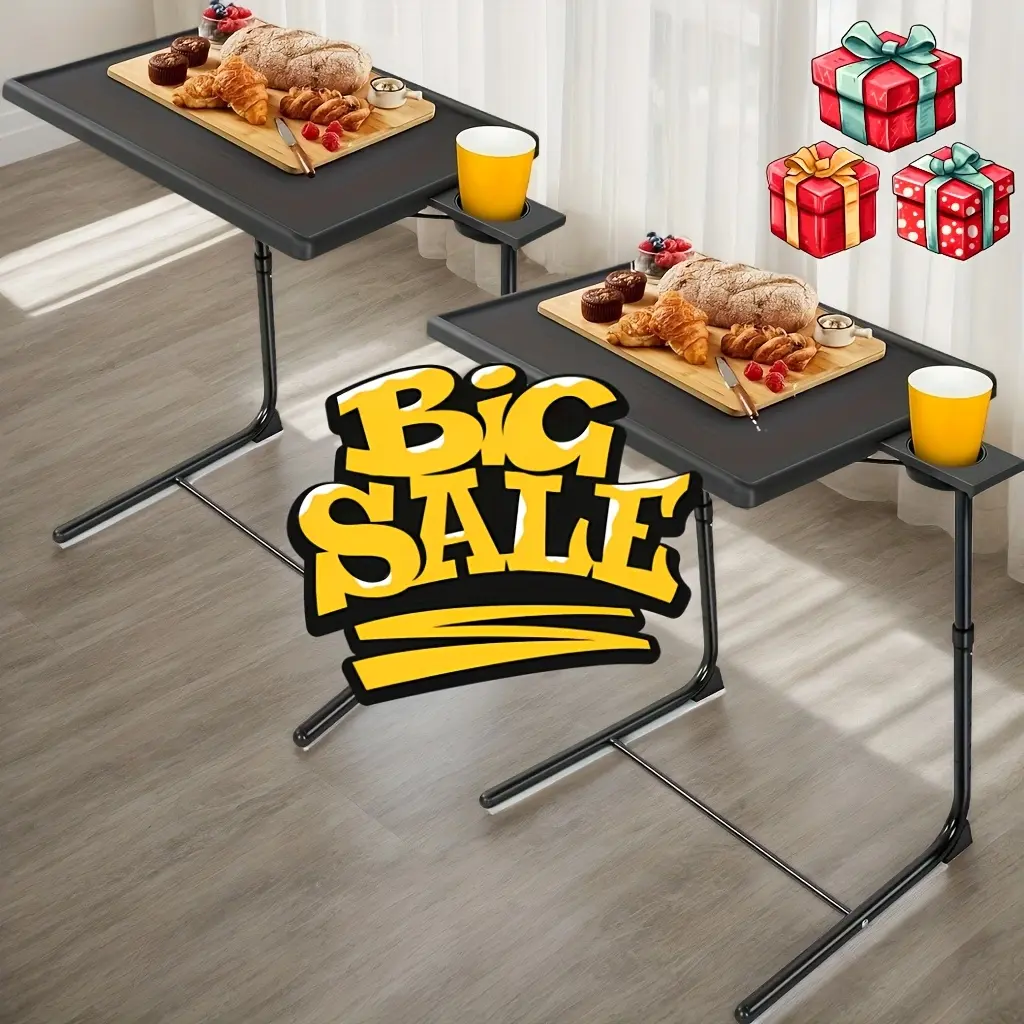1-Pack Adjustable Folding Table - TV Tray Table, 6 Stages Adjustable Height, 3 Tilts, Suitable for Food Service Furniture and Restaurant Multipurpose Dining Tables