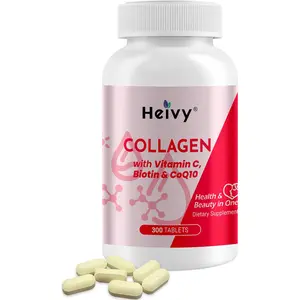 Heivy Natural Collagen 5000 mg with Vitamin C, Biotin and CoQ10,Hydrolyzed Collagen Peptides Supportment for Women & Men, Multi Collagen Pill for Hair, Skin, Nails, Joint, Grass Fed, 300 Tablets