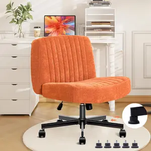 Adjustable base cross-back chair, equipped with springs and a thickened, widened seat cushion, armless office chair can relieve back pain, suitable as a swivel vanity chair for the living room/office, orange