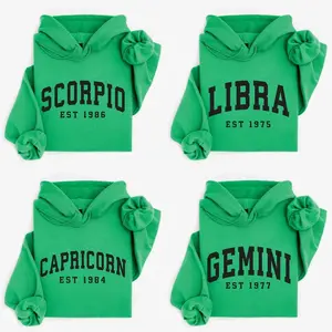 (Leave A Note or DM to Shop) Custom Year, Custom Zodiac Hoodie – Irish Green Color, Est Your Year Astrology Top, Cute Horoscope Energy Gift, Unisex Hoodies, Birthday Zodiac Sign Outfit 2026 - LORA ATCHER