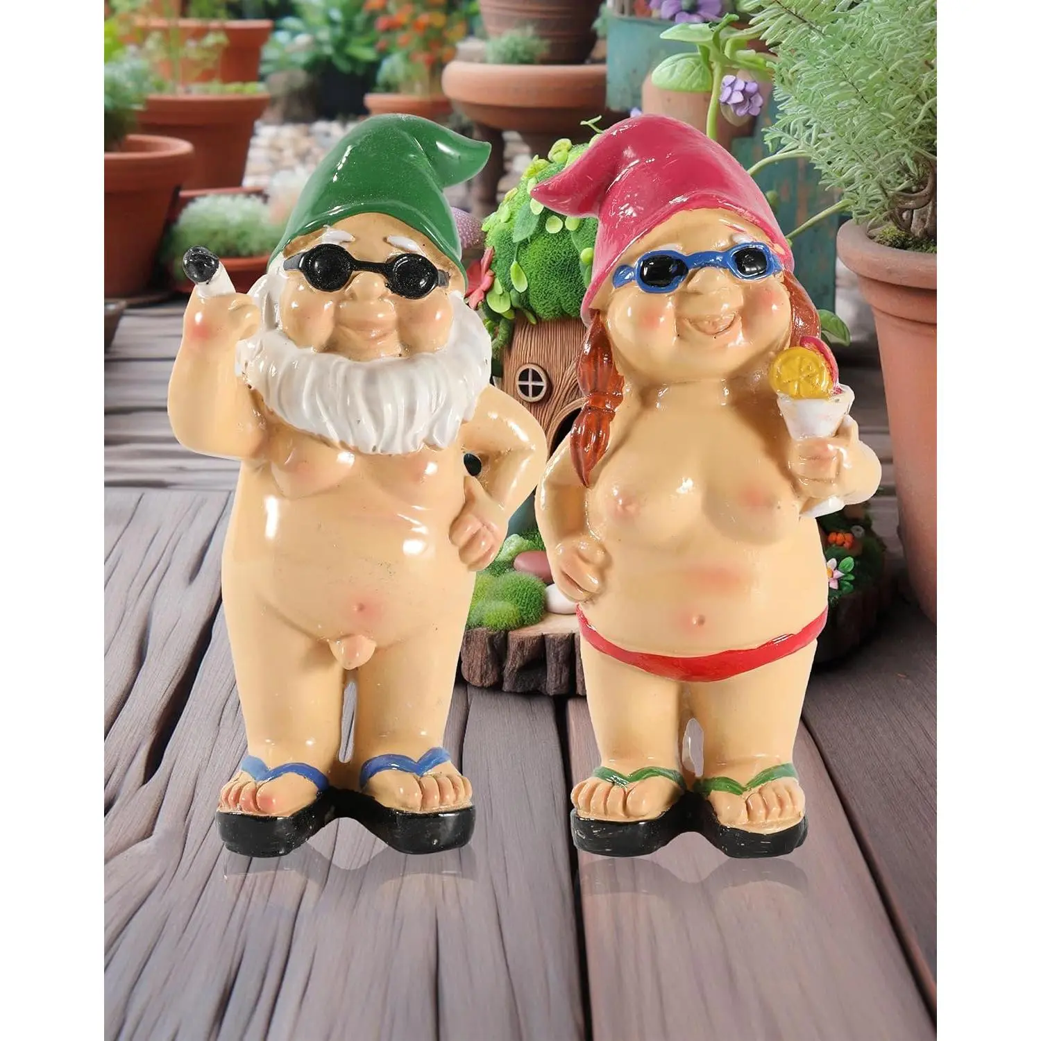 Set of 2 Funny Naked Gnomes Statues - Durable Resin 4.7'' Garden Gnome Figurines Perfect for Indoor and Outdoor Decor - Gnomes Gifts for Women Man (Oval)