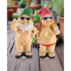 Set of 2 Funny Naked Gnomes Statues - Durable Resin 4.7'' Garden Gnome Figurines Perfect for Indoor and Outdoor Decor - Gnomes Gifts for Women Man (Oval)
