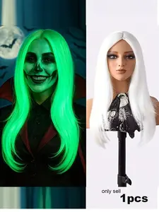 Glow-In-The-Dark Neon Synthetic Fiber Wig, Y2K Body Wave Design, Heat Resistant, Ideal for Cosplay & Daily Wear