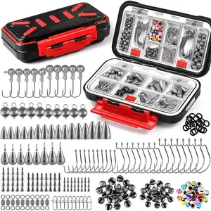 Fishing Accessories Set, 264/397pcs/box Fishing Tackle Box with Fishing Hooks, Fishing Weights Sinkers, Swivels, Beads, Ideal Fishing Gear Kit for Bass and Trout