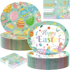 100Pcs Easter Oval Paper Plates and Napkins Set -10" x 12" Large Disposable Party Plates, Easter Party Supplies Dinnerware Set