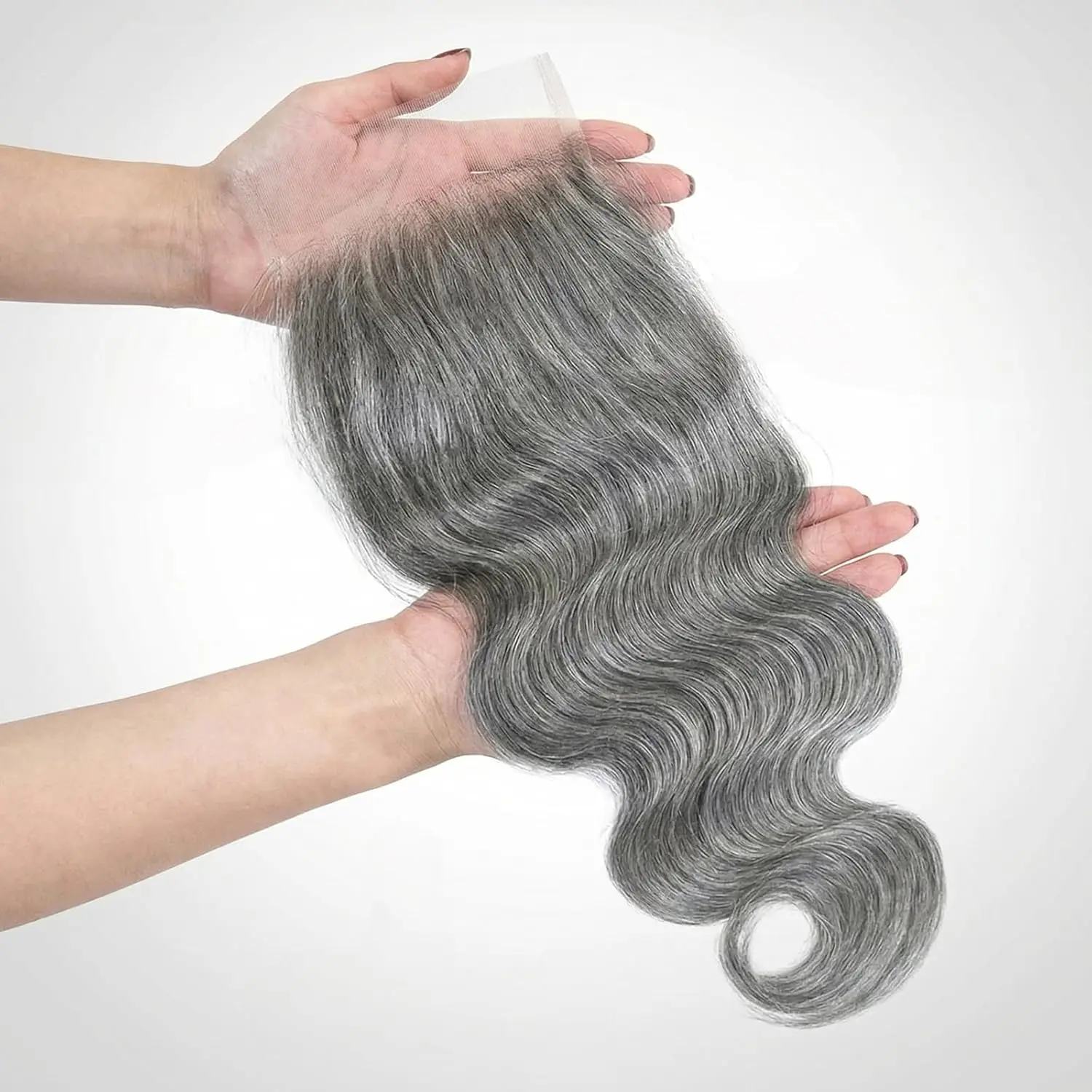 Salt and Pepper Body Wave Closure Natural Grey 10-20 inch 4x4 HD Transparent Lace Closure Human Hair 100% Unprocessed Virgin Hair Closures Pre Plucked Bleached Tiny Knots