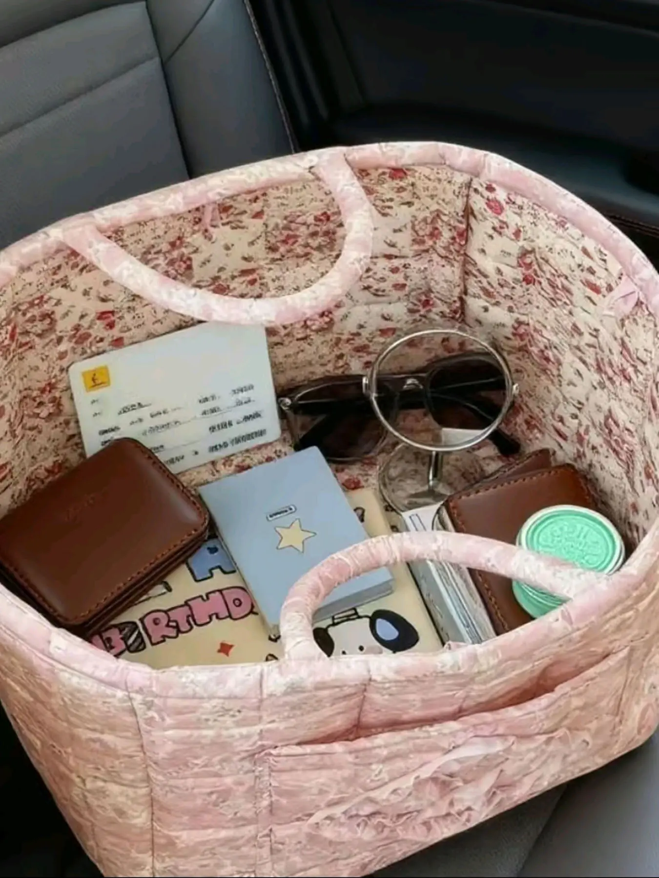Car Interior Storage Basket, Floral Pattern Basket, Removable Basket, Detachable Basket, Home Organizer Bag for Clothing, Books and Work Supplies, Space-Saving Versatile Storage Multi-Purpose Car Accessory