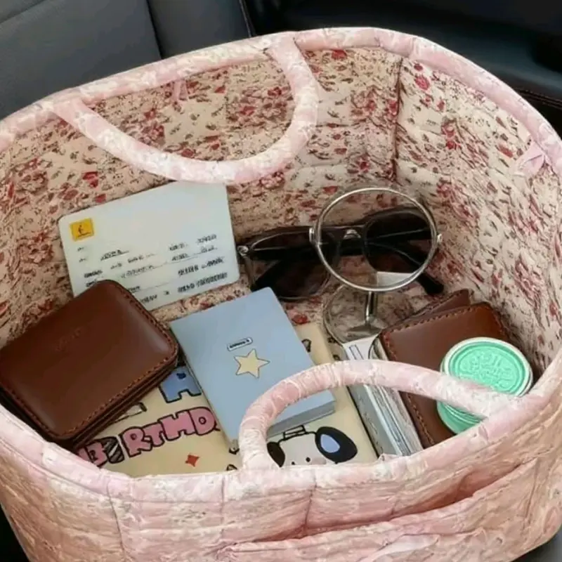 Car Interior Storage Basket, Floral Pattern Basket, Removable Basket, Detachable Basket, Home Organizer Bag for Clothing, Books and Work Supplies, Space-Saving Versatile Storage Multi-Purpose Car Accessory