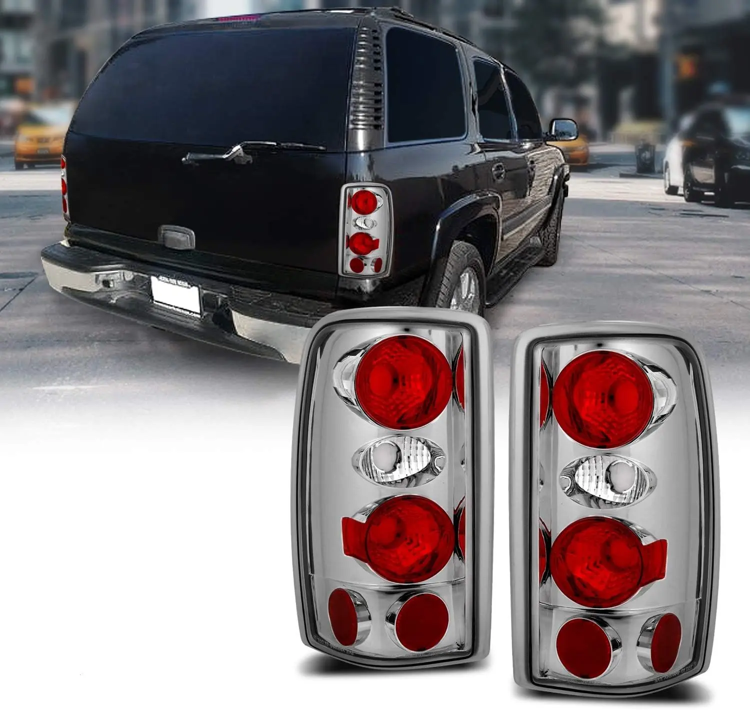 AmeriLite Chrome Replacement Brake Tail Lights Set For Chevy Suburban/Tahoe - Passenger and Driver Side