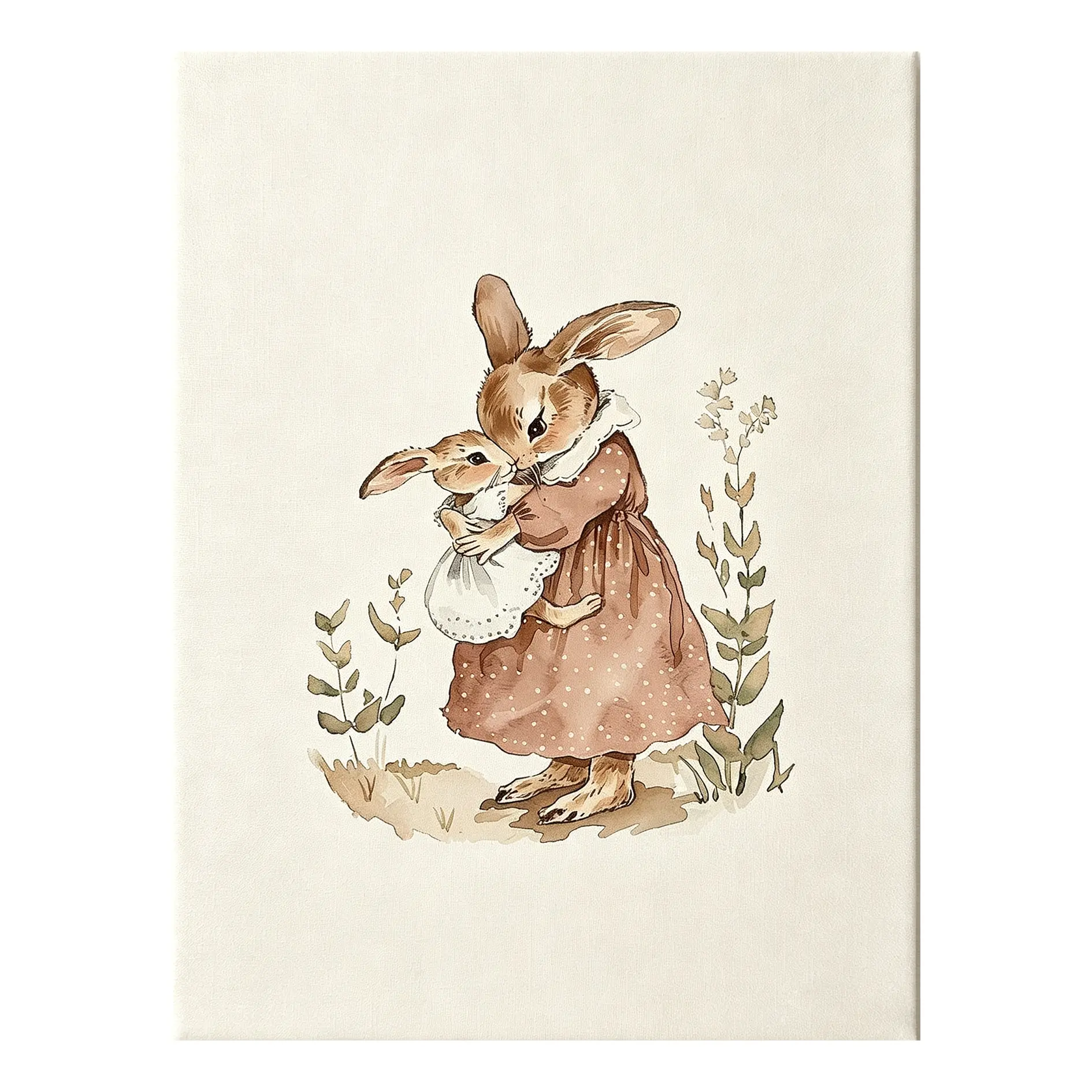 Bunny Wall Art Minimalist Cute Animal Poster Vintage Bunny Rabbit Mom and Baby Canvas Prints for Nursery Kids Room Wall Decor 12X18 inch Unframed