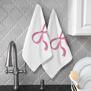 23.6x15.7 Inches  Set of 2Style Hand Towels Bow Hand Towels Valentine's Day Kitchen Towel Pink Bowknot Embroidered Dish Towel for Bathroom Hand Drying Kitchen Cleaning Towel Gift Set
