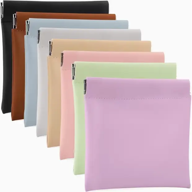 8PCS Multicolored Cute Snap-Closure Leather Organizer Pouches (4.72x4.72 inches) - Easy to Open Small Women's Purse Pouches for Cosmetics, Headphones, Jewelry