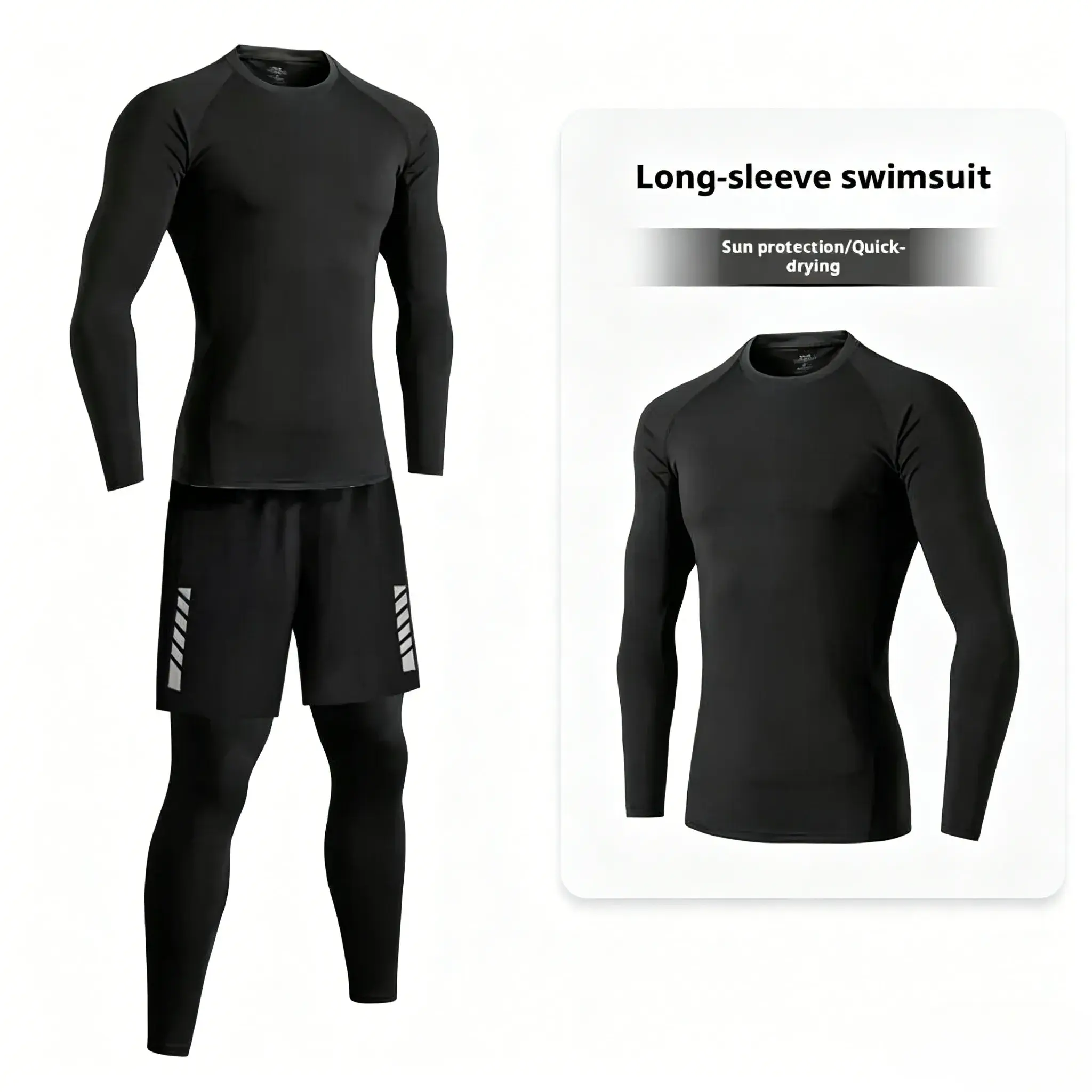 Men's Athletic UV Protection Fabric Quick-Dry Long-Sleeve Surf Suit Set, Outfits with Swim Trunks for Adult Water Activities, Swimming, Diving Clothes