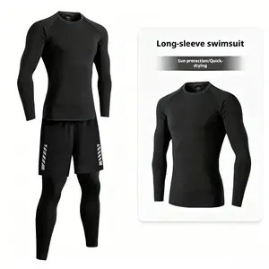 Men's Athletic Sun-Protective Quick-Dry Long-Sleeve Surf Suit Set - Adult/Teen Diving Jellyfish Swimwear with Swim Trunks