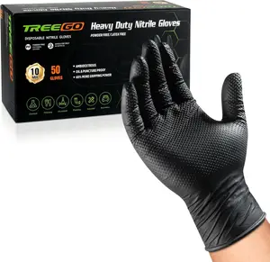 TREEGO 10 Mil Nitrile Gloves Large - Disposable Heavy Duty Rubber Gloves, Raised Diamond Texture Mechanic Gloves, Latex Free Industrial Work Gloves for Garage & Tools, 50 Count