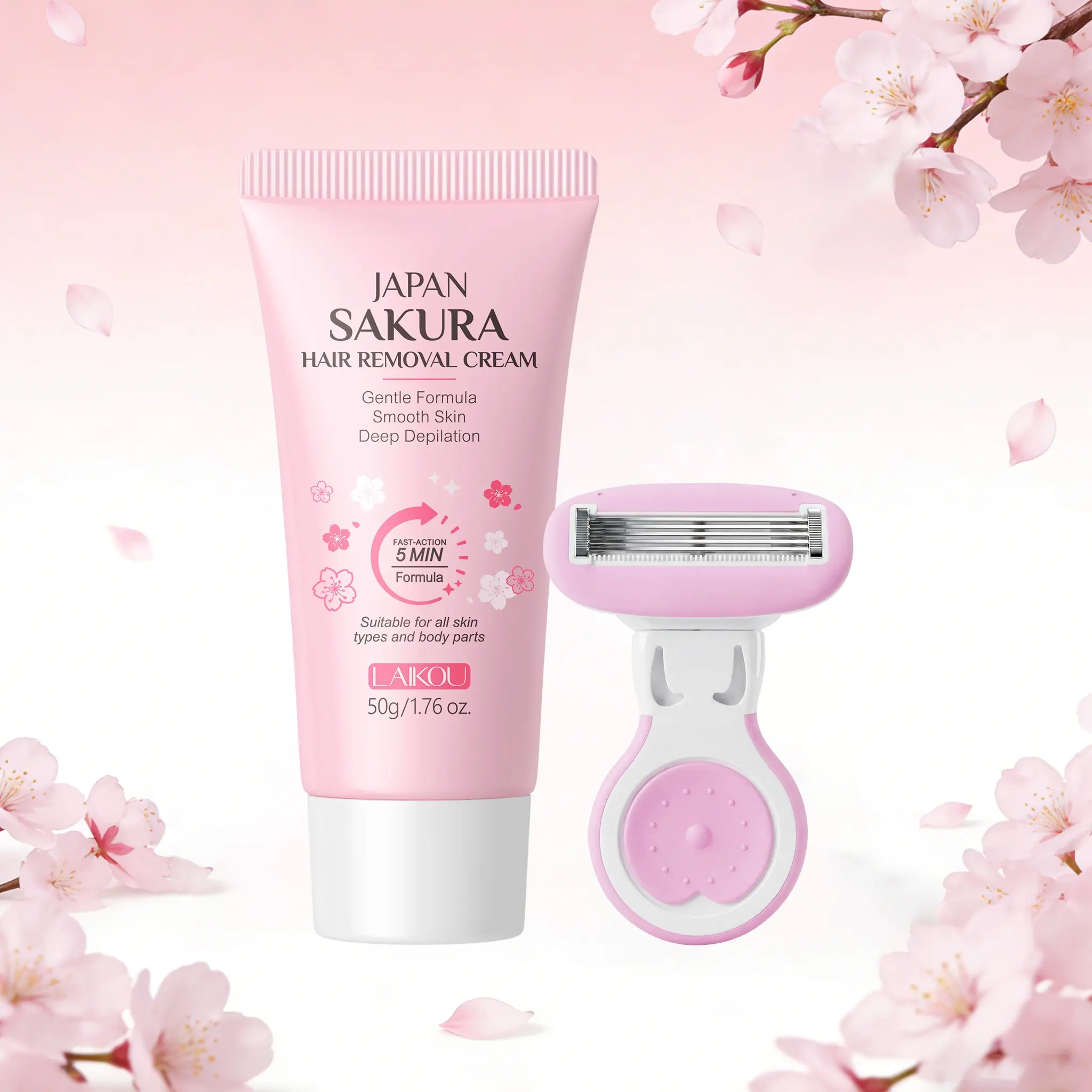 Laikou Sakura Hair Removal Cream , Deep Depilation, Home Hair Removal, Body Care, Perfect for Smooth Skin, Suitable for all skin types and body parts, Body Hair Remover, Depilatory Body Care