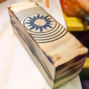smooth finish wood stash box organiser with unique burn pattern.