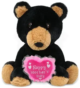 DOLLIBU 9" Black Bear Plush Stuffed Toy, Eco-Friendly Super-Soft Polyester Toy with Embroidered Heart for Mother's Day