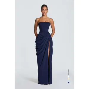 Women's 2026 New Formal Sleeveless Asymmetrical Pleated High-Slit French Romantic Strapless Dress, Formal Wear for Vacation, Night Out, Summer Sale Vestidos Elegantes Para Fiestas Fashionnova